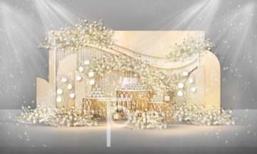 香槟金唯美流线型甜品台婚礼设计